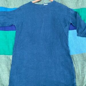 Elegant Blue Midi Dress Linen